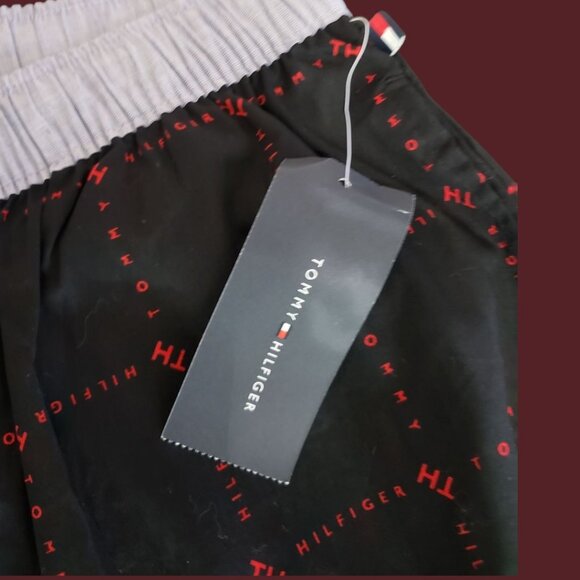 Tommy Hilfiger Mens Sleepwear Pajama Pants Logo Print 100% Cotton Blk/red Medium - Picture 8 of 13